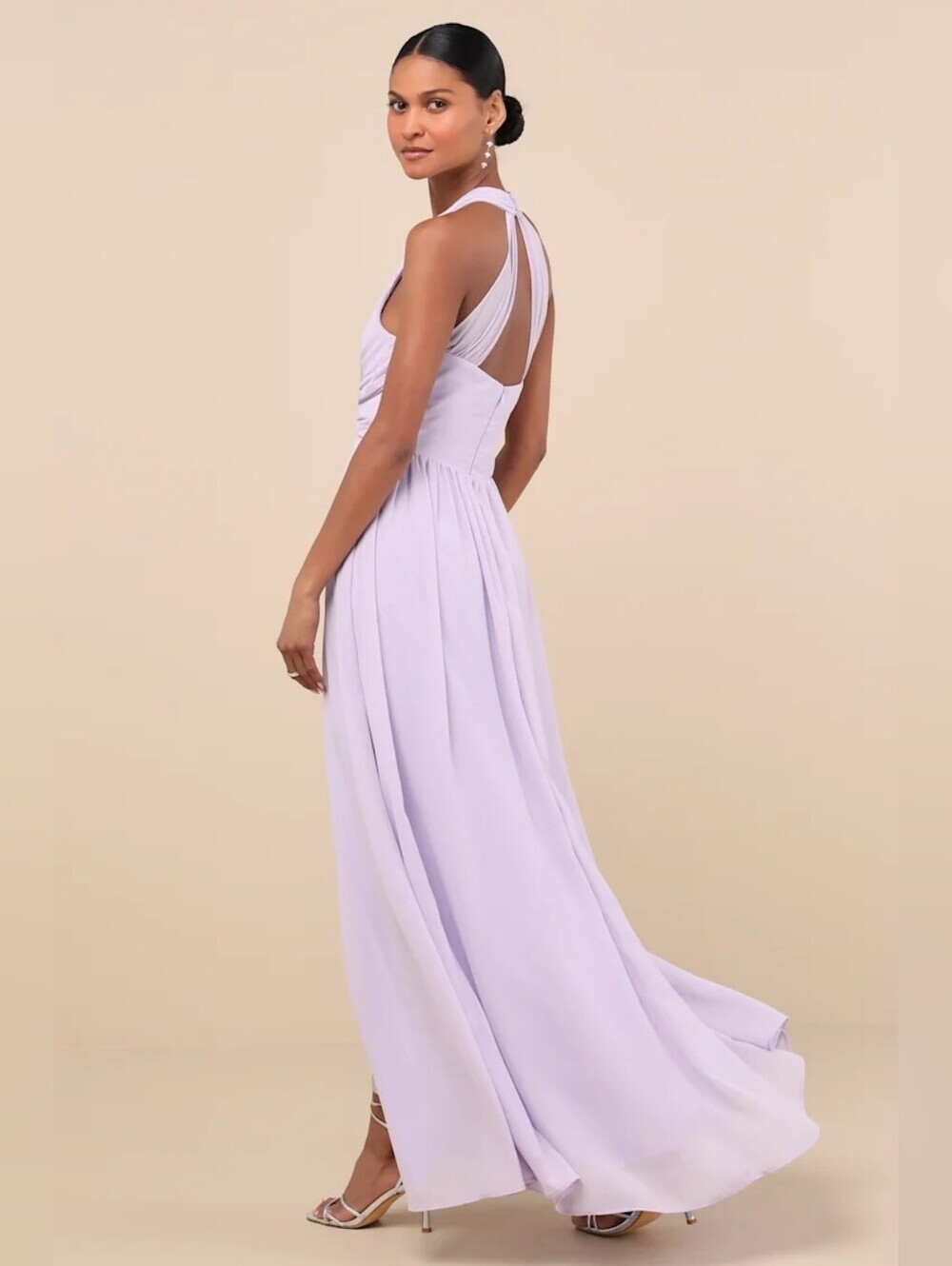 Lulus Marilina Lavender Pleated Twist-Front Maxi Dress L Wedding Party Formal - Picture 5 of 10